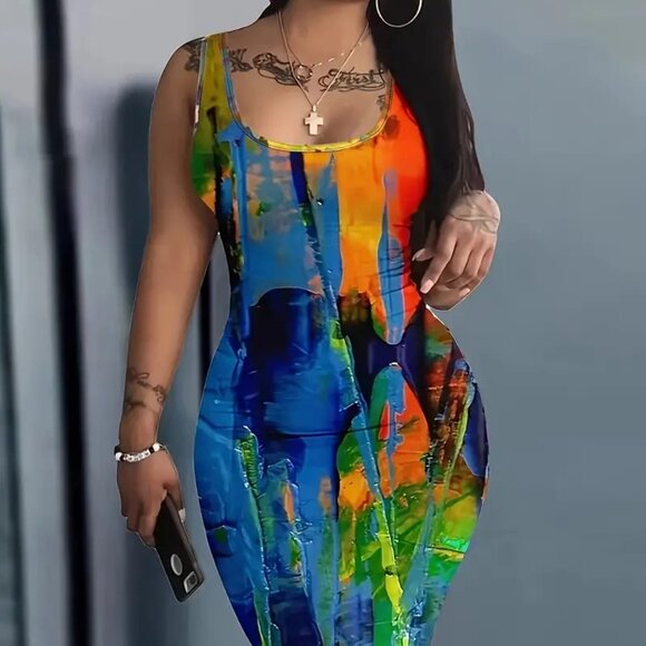 Women's Plus Size Bodycon Holiday Vacation Beach Summer Party Tank Dress 16W 20W - Picture 1 of 10